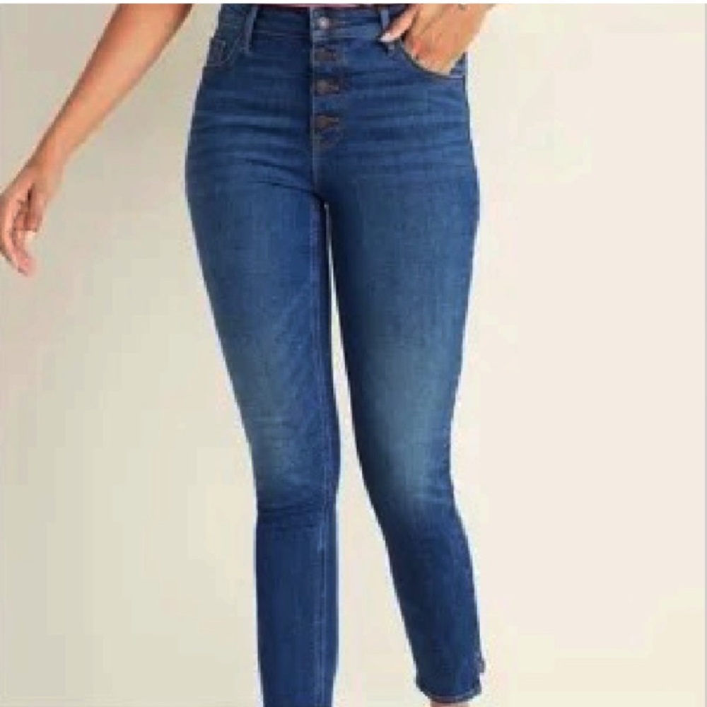 Old Navy Rockstar Super Skinny Ankle Jeans Button Front Raw Hem Size 10